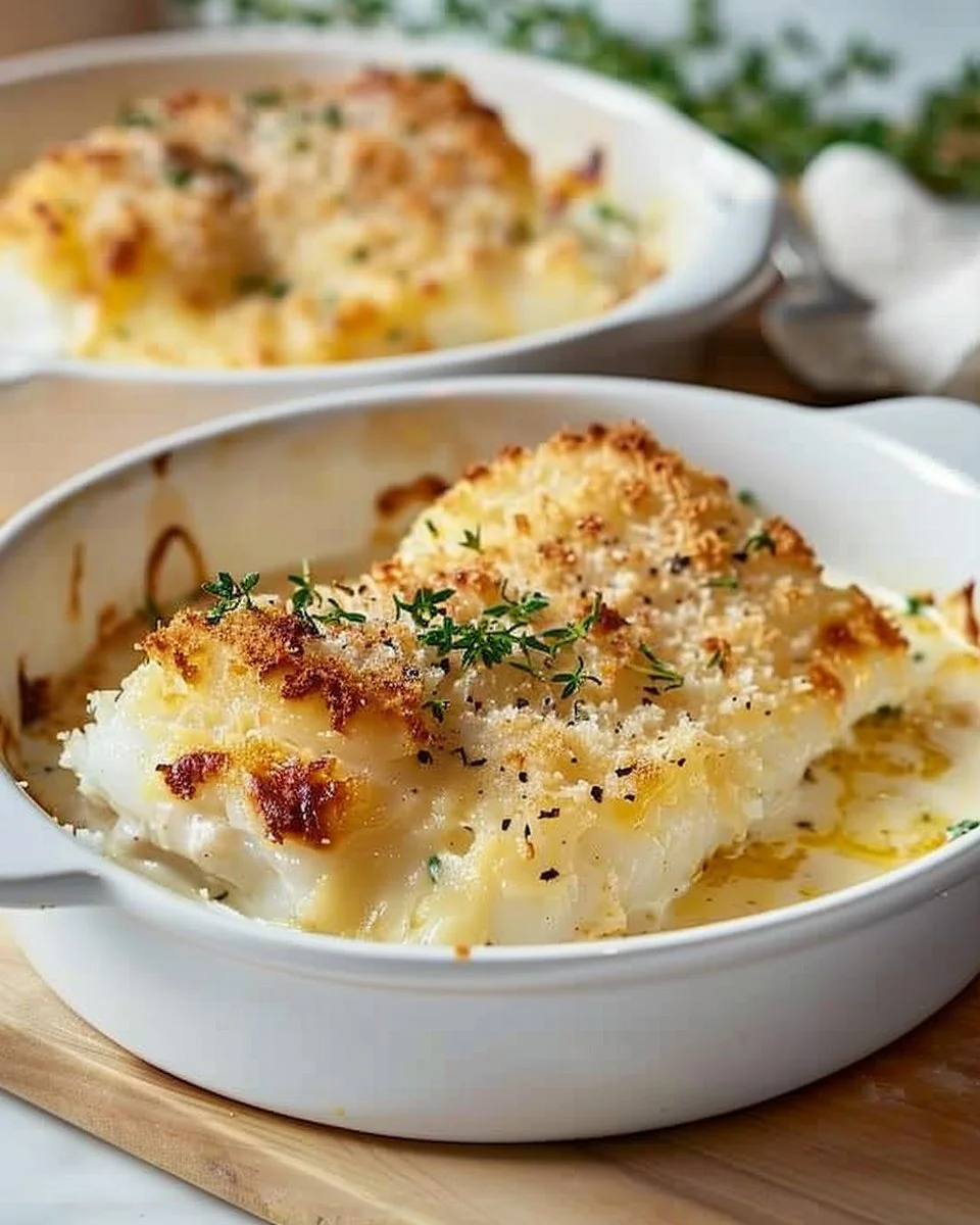 Petits gratins de cabillaud dorés et appétissants. Recette délicieuse à savourer.