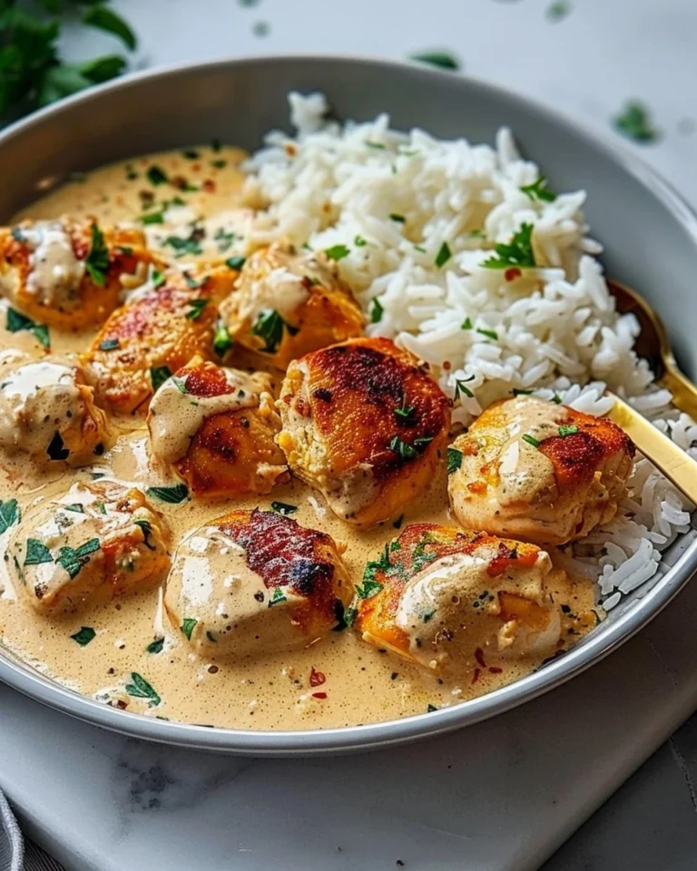 Plat de poulet crémeux accompagné de riz savoureux