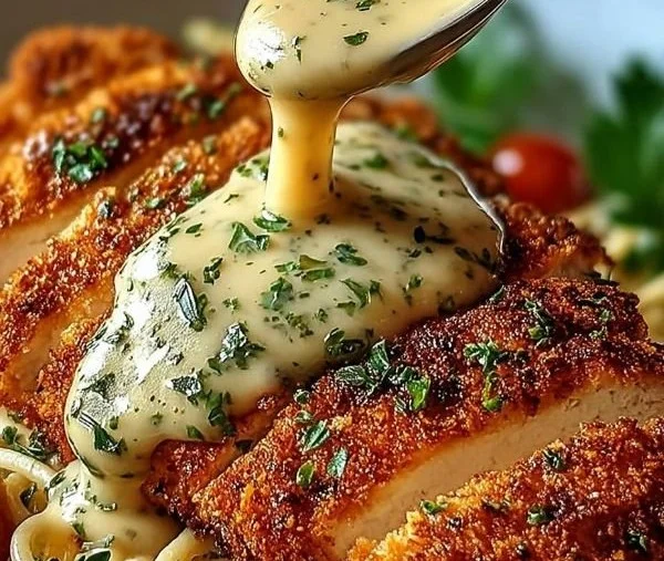 Poulet Parmesan Crémeux servi avec une garniture savoureuse