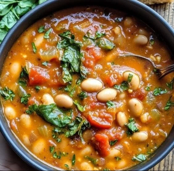 Ragoût crémeux de tomates et de haricots blancs dans une casserole