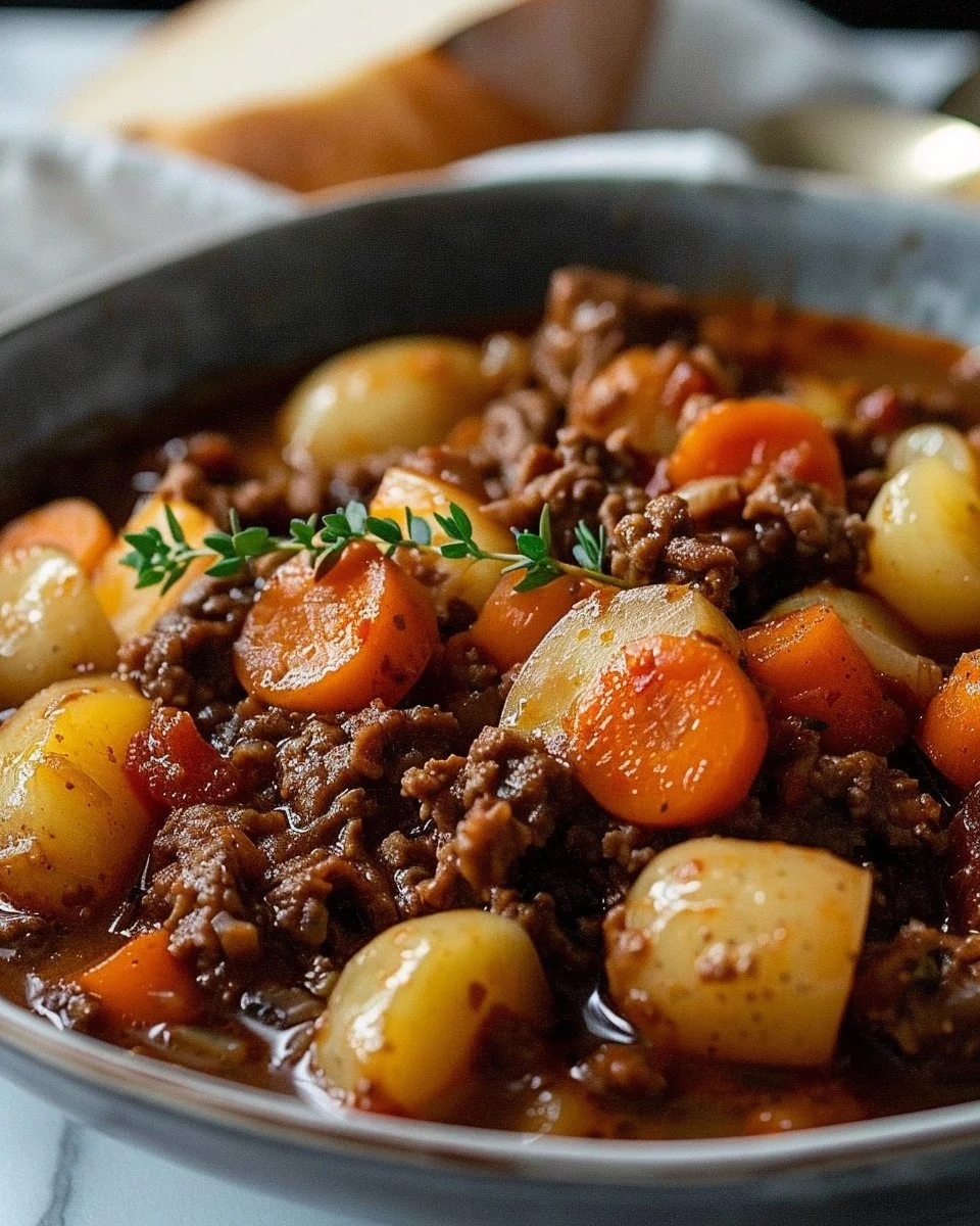 Ragoût du Pauvre mijoté avec des légumes et des herbes aromatiques