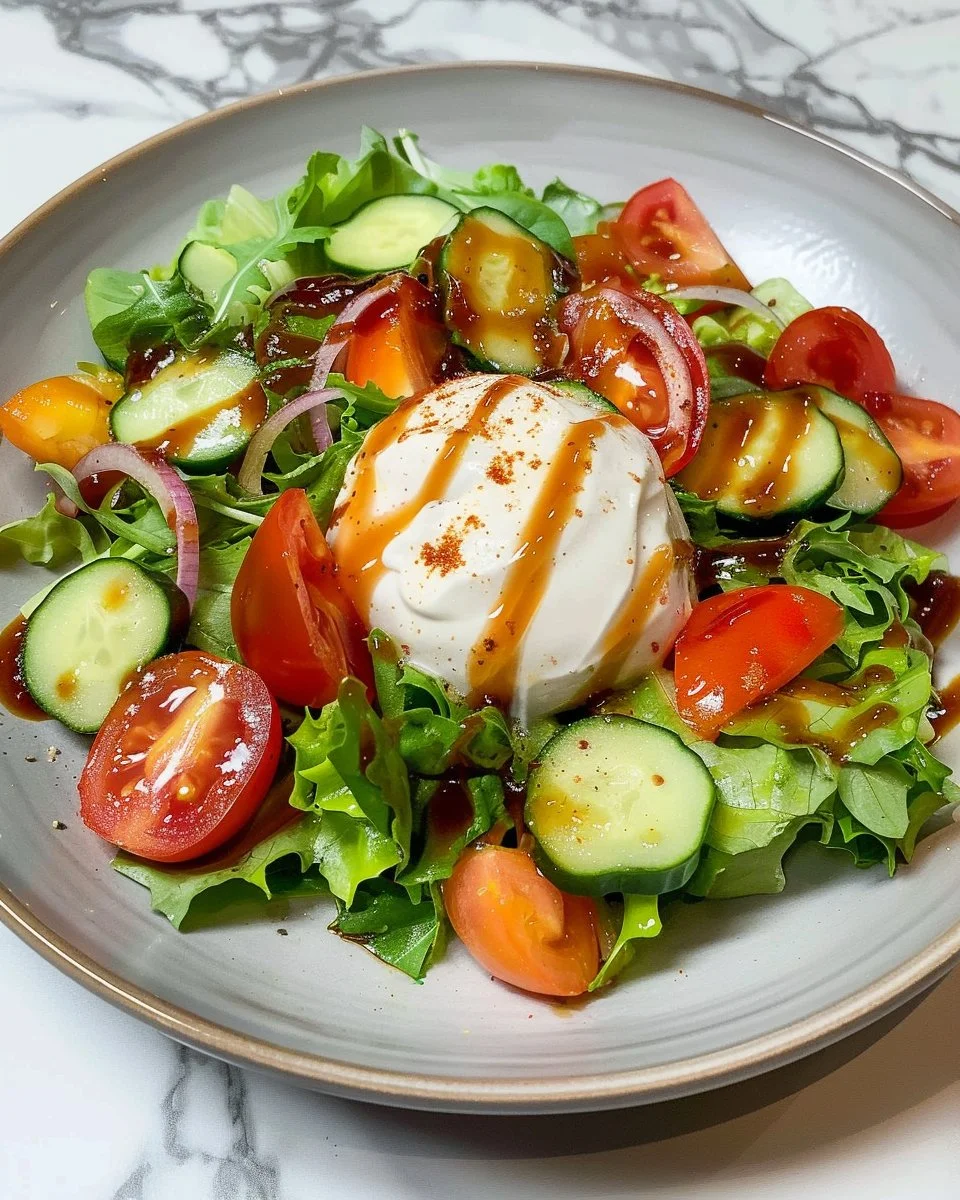 Assiette de salade colorée avec légumes frais et vinaigrette maison