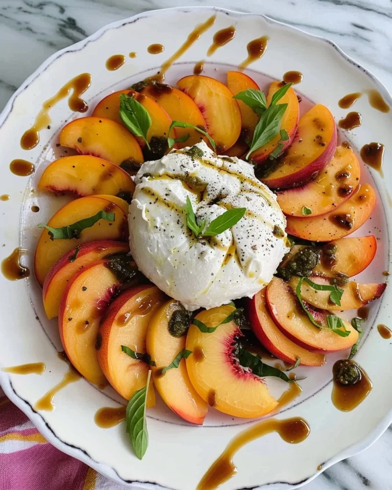 Salade de pêches fraîches avec burrata et basilic