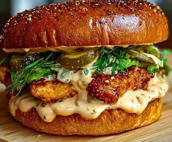 Sandwich au poulet épicé avec des ingrédients frais et savoureux.