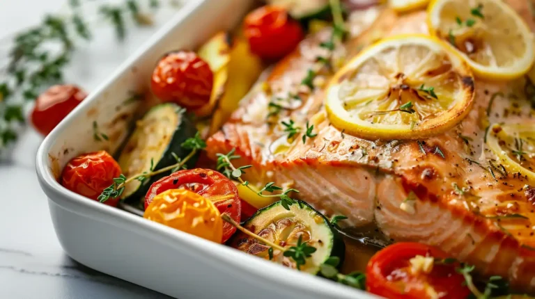 Saumon au four avec légumes rôtis – recette saine, fondante et colorée