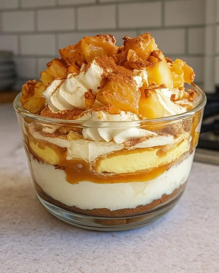 Tiramisu Caramel Beurre Salé aux Pommes, un dessert italien gourmand aux saveurs originales.