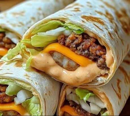 Wraps Big Mac savoureux avec viande, fromage et légumes dans une tortilla