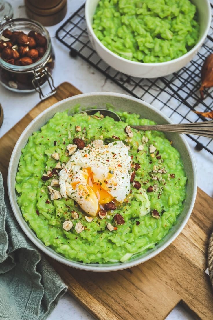 Risotto à la crème de brocoli et œuf poché