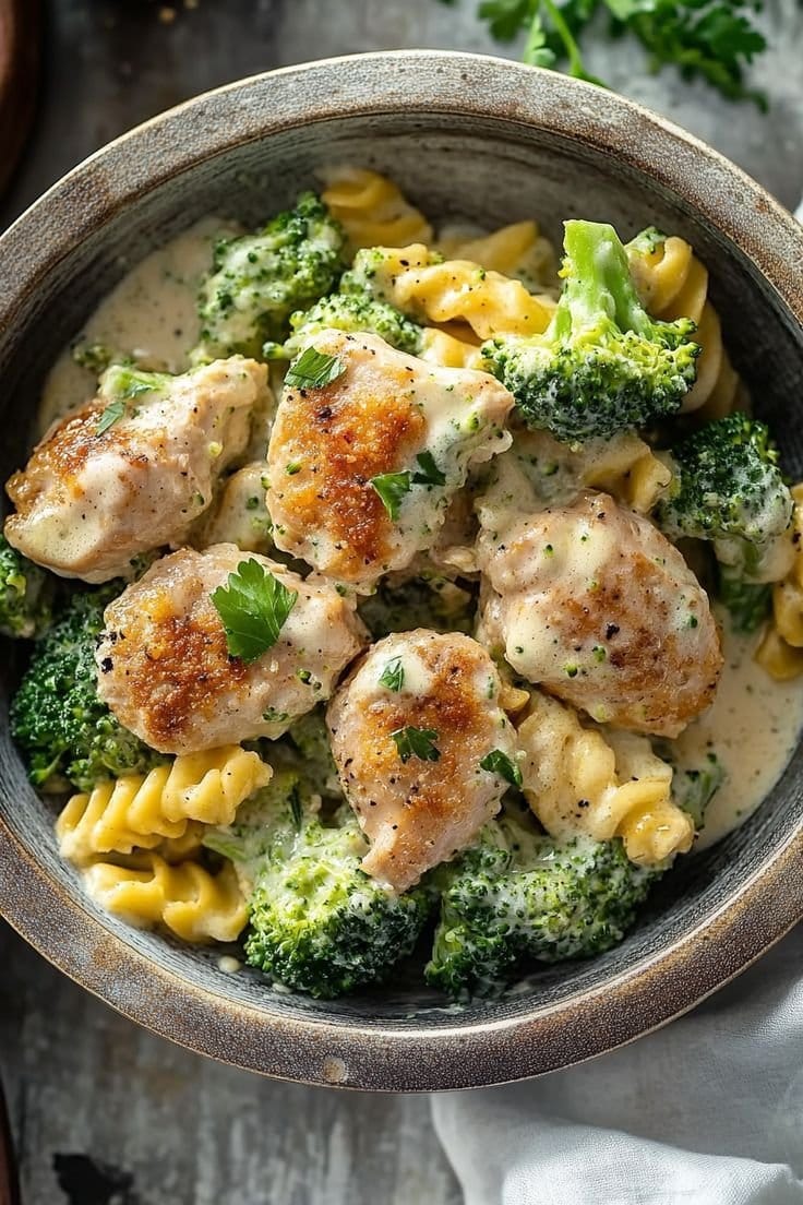 Pâtes crémeuses au poulet et brocoli