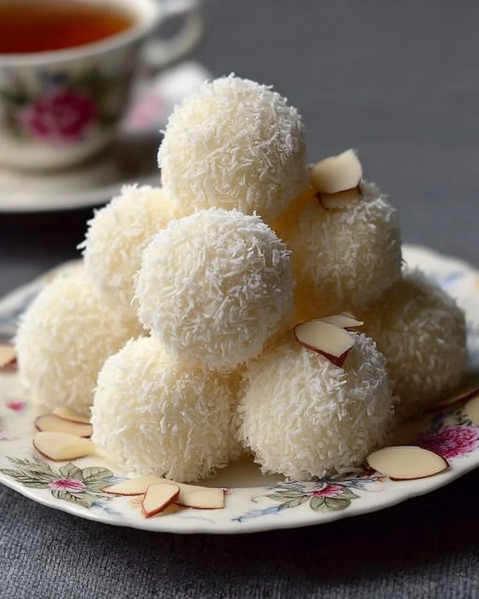 Boules de noix de coco savoureuses et irrésistibles, parfaites pour un goûter.