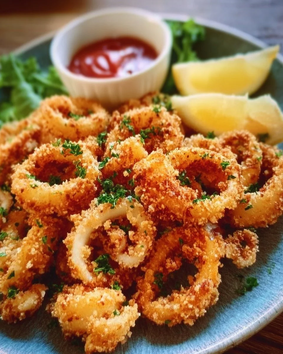 Calamars à la romaine croustillants préparés dans un airfryer