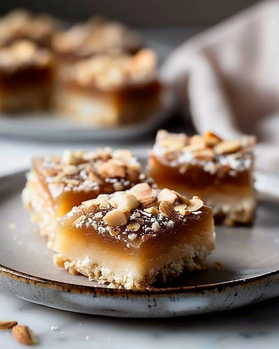 Carrés aux amandes délicieux et moelleux sur une assiette