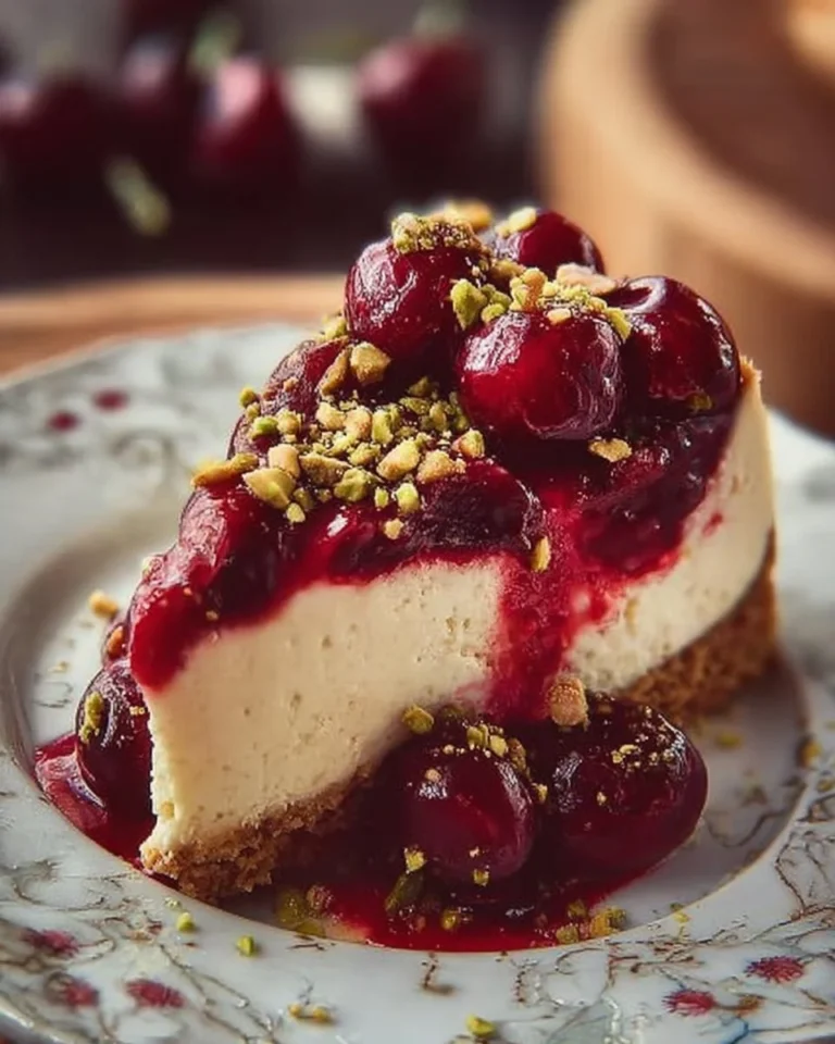 Cheesecake aux cerises et pistaches, dessert crémeux et gourmand