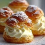 Choux à la crème pâtissière garnis de crème onctueuse sur une assiette