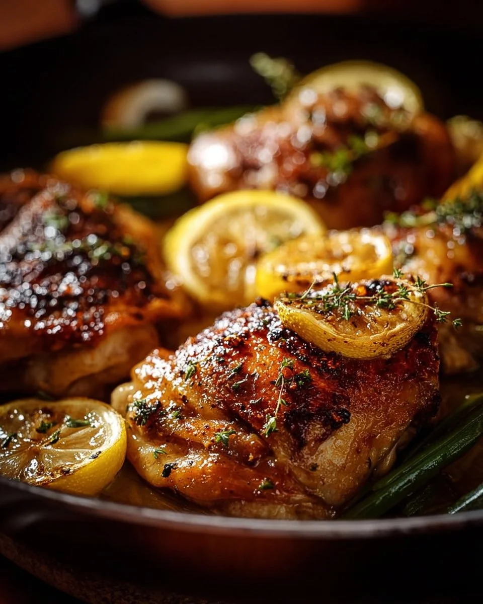 Cuisses de poulet marinées à l'ail et au citron, prêtes à être cuites au four