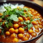 Curry de pois chiches à l'indienne savoureux servi avec du riz