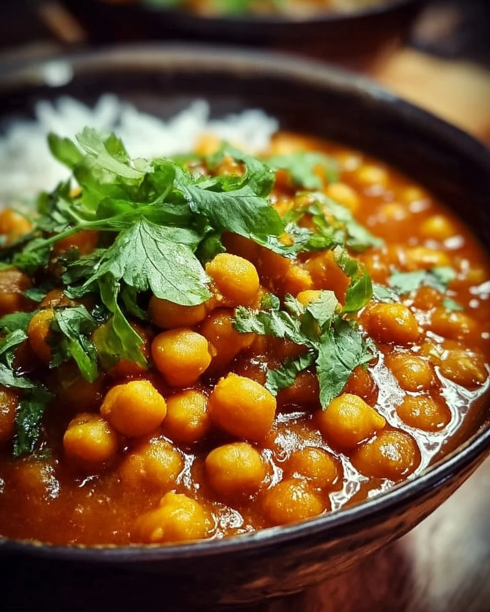 Curry de pois chiches à l'indienne savoureux servi avec du riz