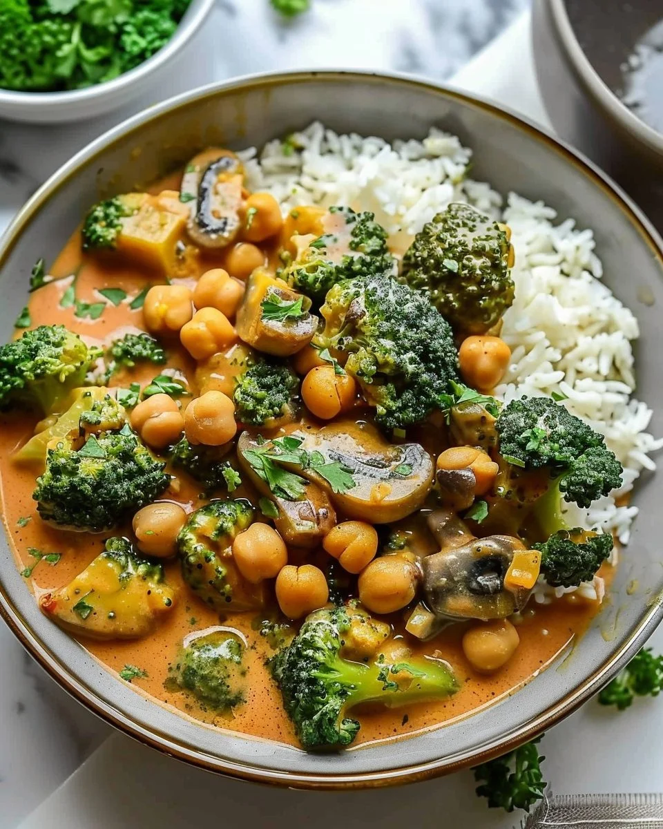Curry végétarien avec brocoli et pois chiches, plat sain et savoureux