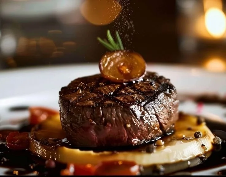 Filet Mignon Grillé aux Épices Exotiques parfaitement cuit et présenté