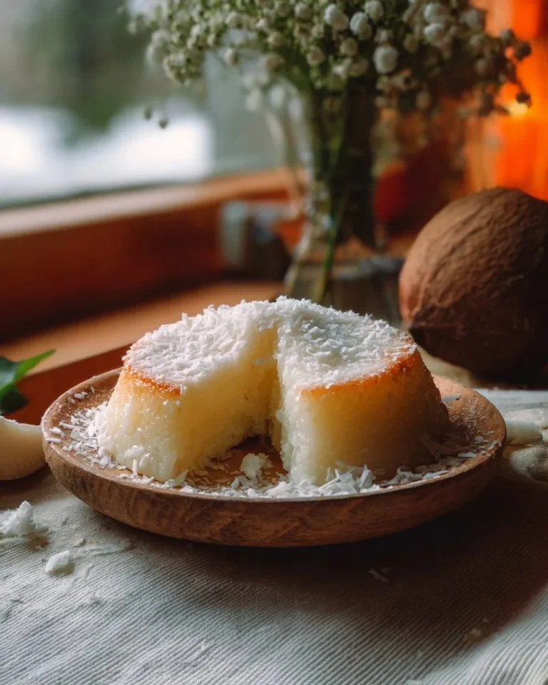 Fondant à la noix de coco sur une assiette, prêt à être dégusté