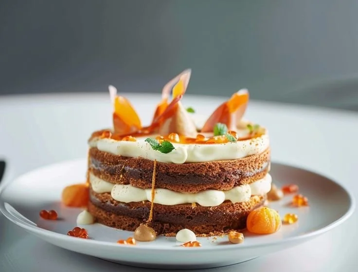 Gâteau aux carottes frais et moelleux, prêt à déguster.