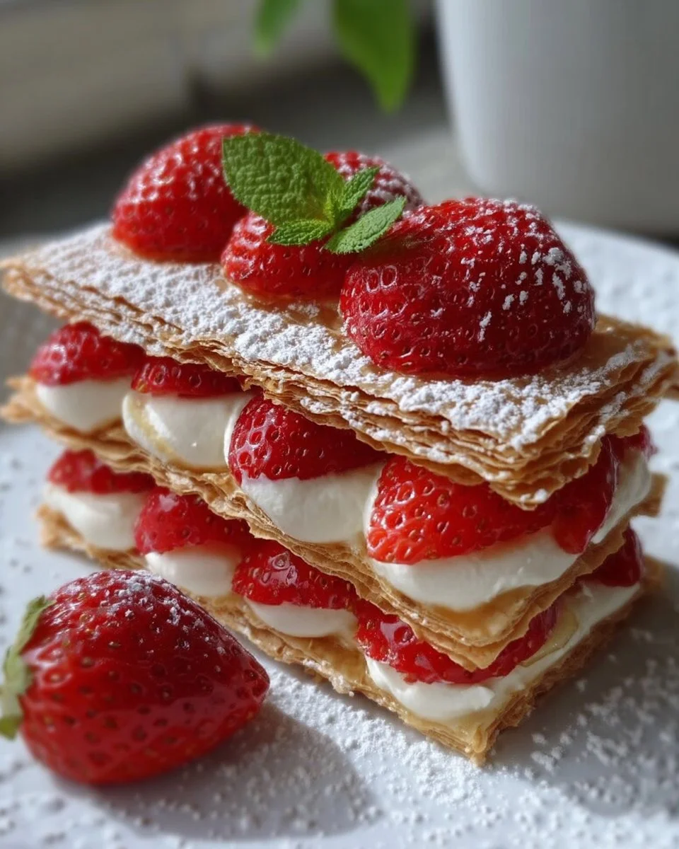 Mille-feuille fraises arlettes savoureux et élégant, parfait pour les gourmets.