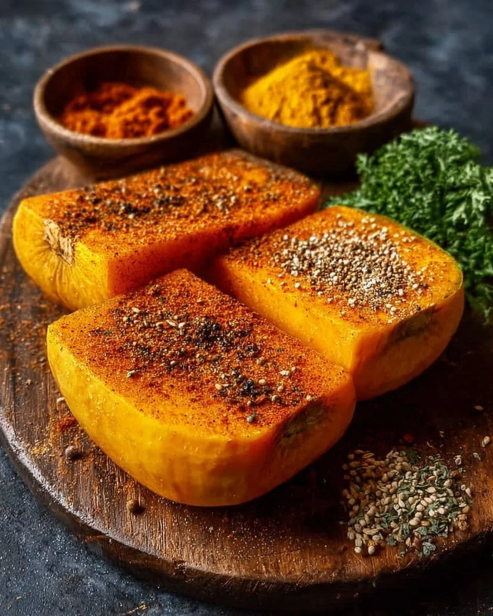 Morceaux de courge butternut épicés cuits à l'Airfryer, dorés et savoureux