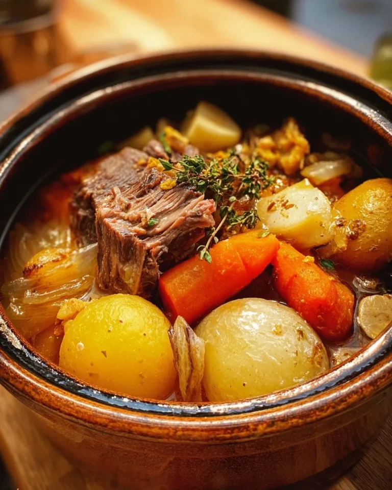 Un plat de Pot-au-Feu avec viande et légumes, emblème de la cuisine française.