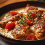 Poulet à la crème et aux tomates, plat savoureux et réconfortant.