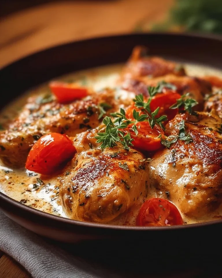 Poulet à la crème et aux tomates, plat savoureux et réconfortant.