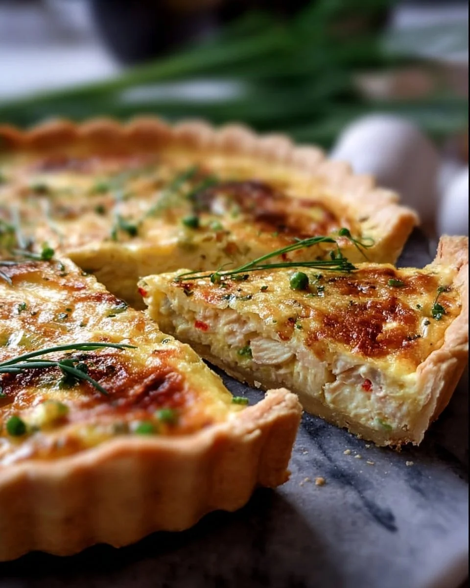 Quiche au thon façon Lorraine, garnie de thon et de fromage dans une croûte dorée.
