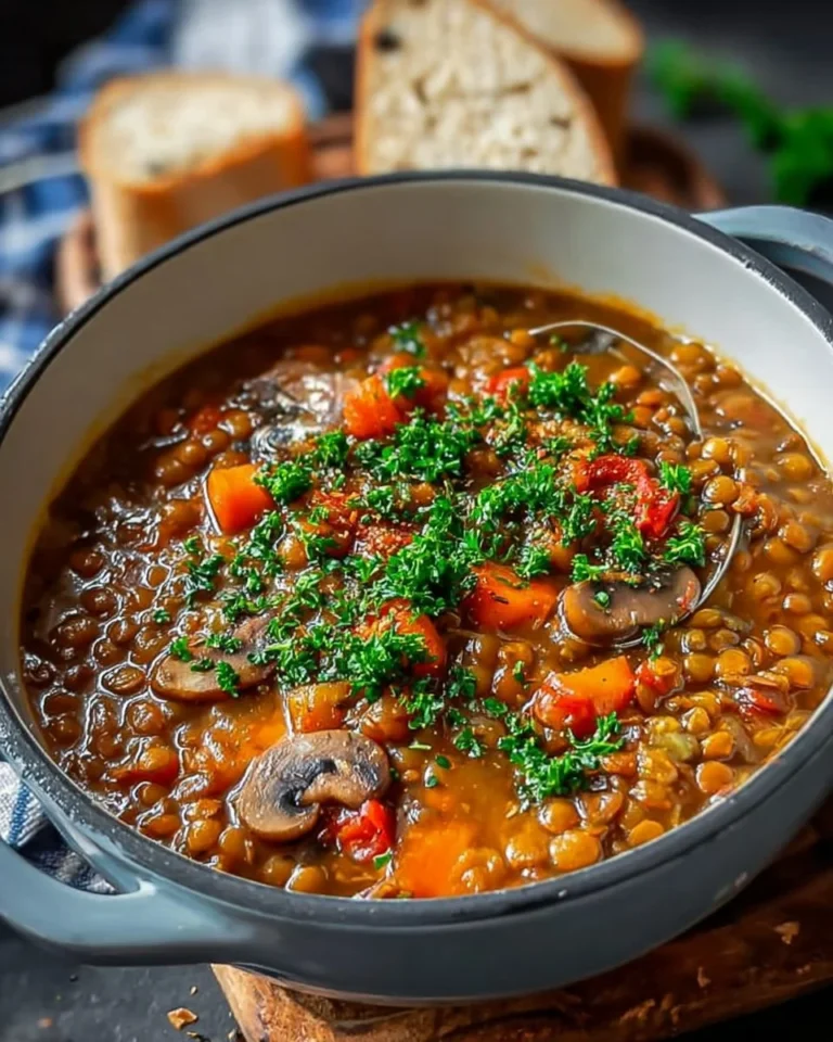 Assiette de ragoût lentilles et champignons savoureux
