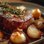 Rôti de boeuf aux oignons et miel, plat savoureux et réconfortant