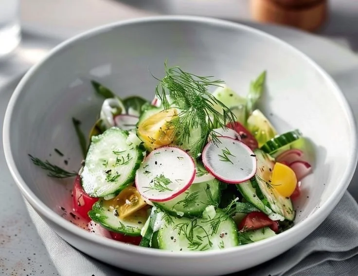 Salade de concombre allemande servie dans un bol en céramique