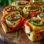 Tarte roulée aux courgettes et poivrons prête à être servie