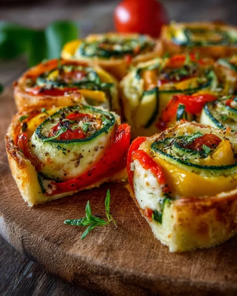 Tarte roulée aux courgettes et poivrons prête à être servie