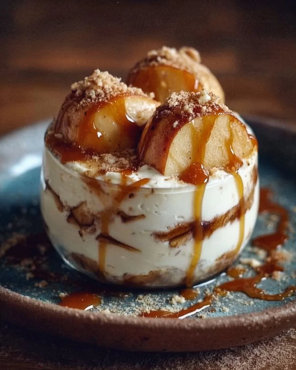 Tiramisu caramel au beurre salé avec pommes, dessert délicieux et élégant