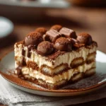 Tiramisu Kinder Bueno avec chocolat et café décoré de Kinder Bueno