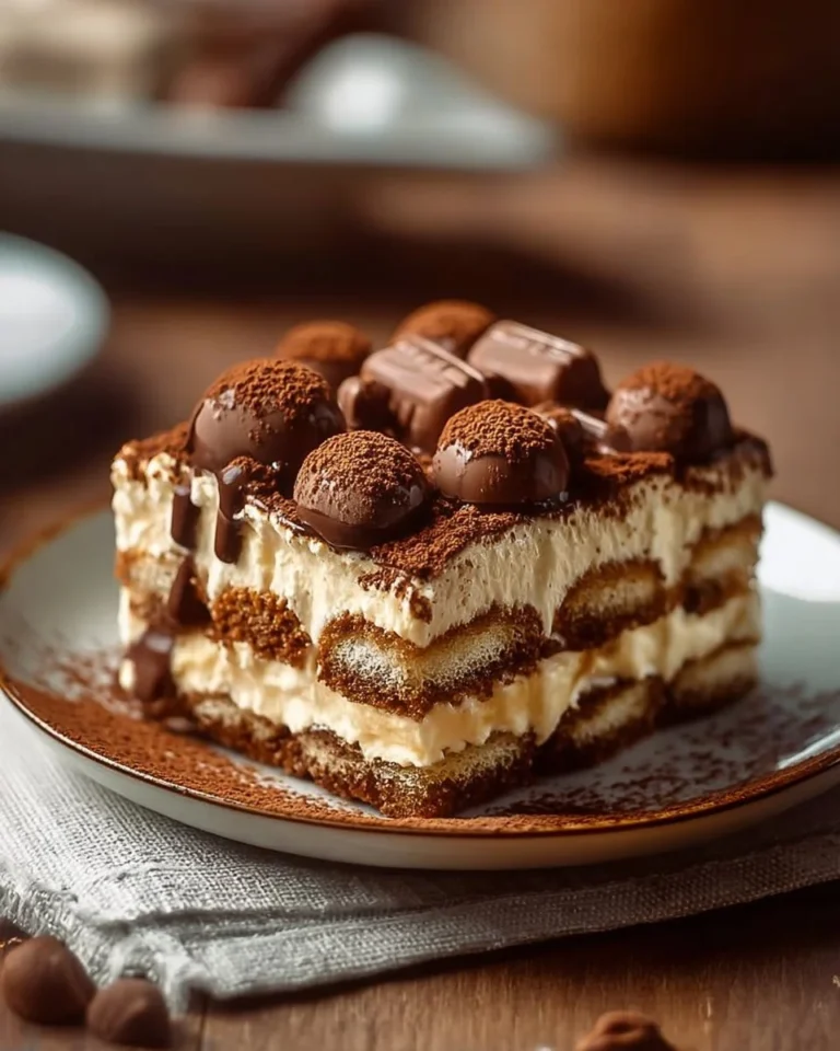 Tiramisu Kinder Bueno avec chocolat et café décoré de Kinder Bueno