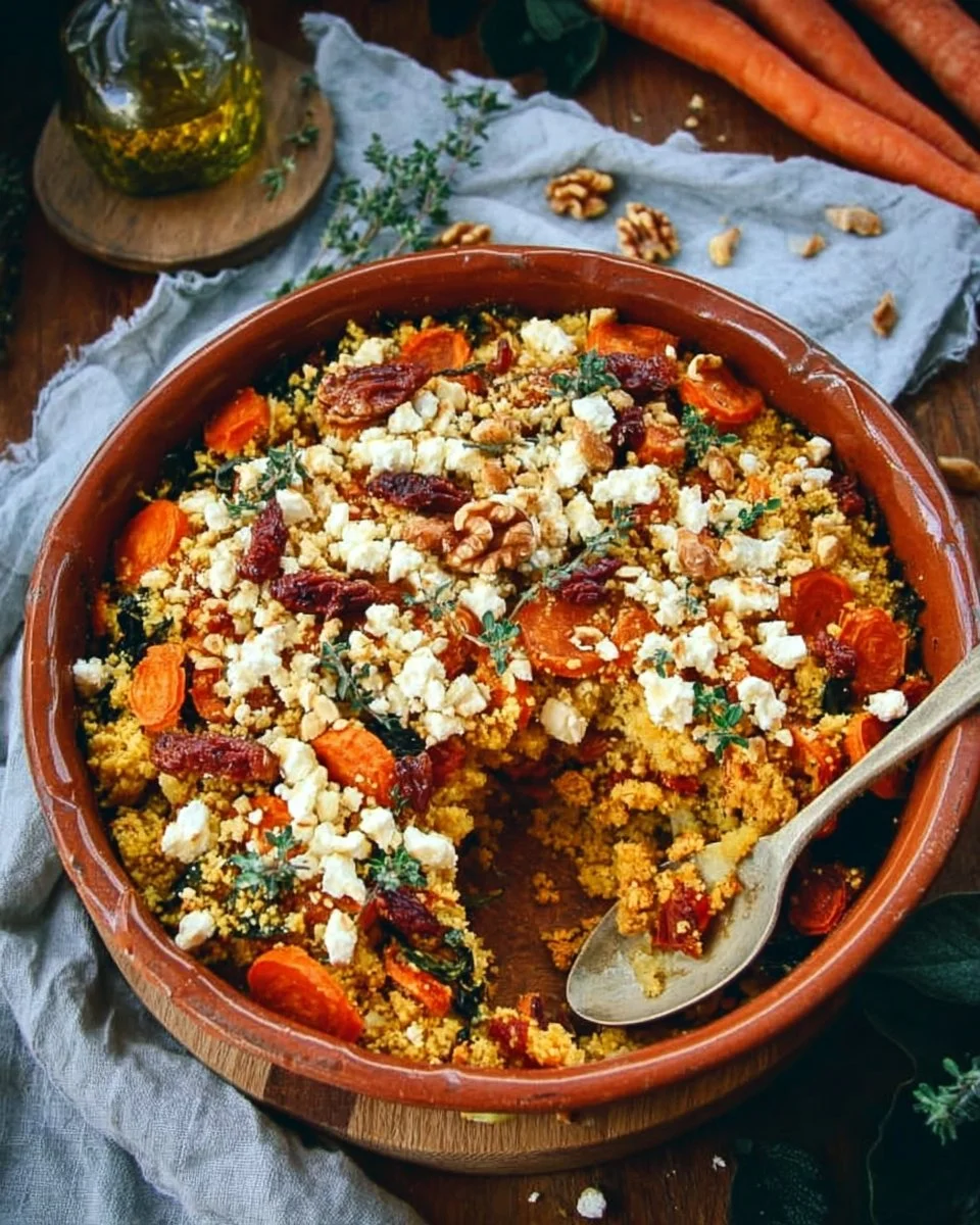Crumble salé aux légumes d'hiver, feta et noix, plat sain et délicieux