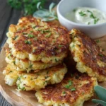 Galettes de chou-fleur servies avec une sauce