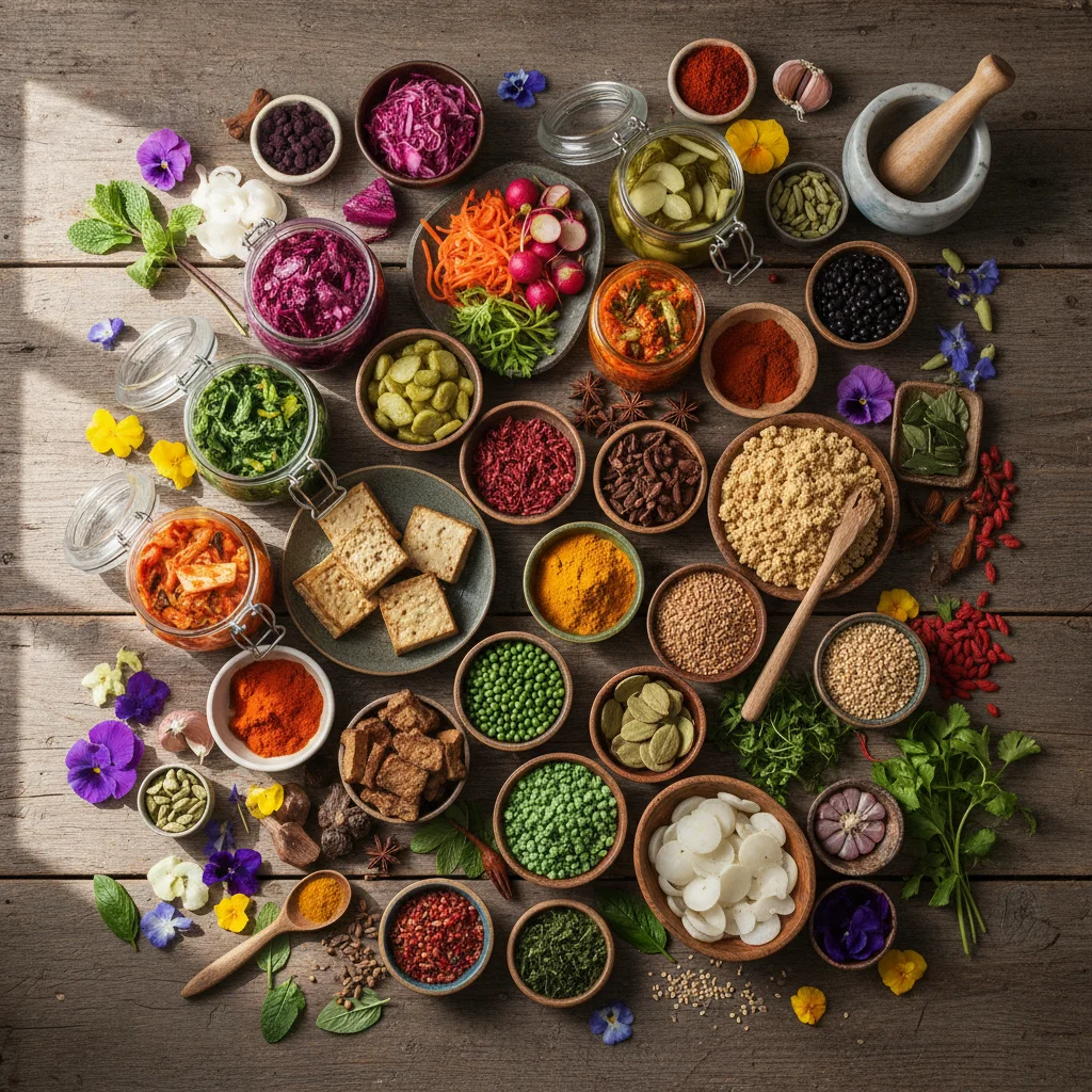 Ingrédients phares des tendances culinaires 2026 à découvrir Ingrédients tendances 2026 : légumes fermentés, protéines végétales et superaliments durables sur bois