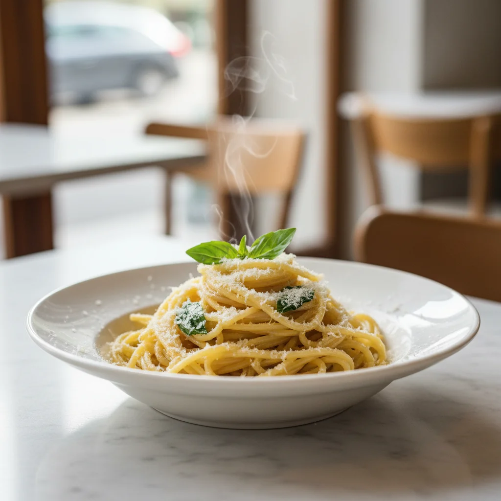 Plat pâtes italiennes cuisson al dente parfaite huile olive parmesan marque premium chef