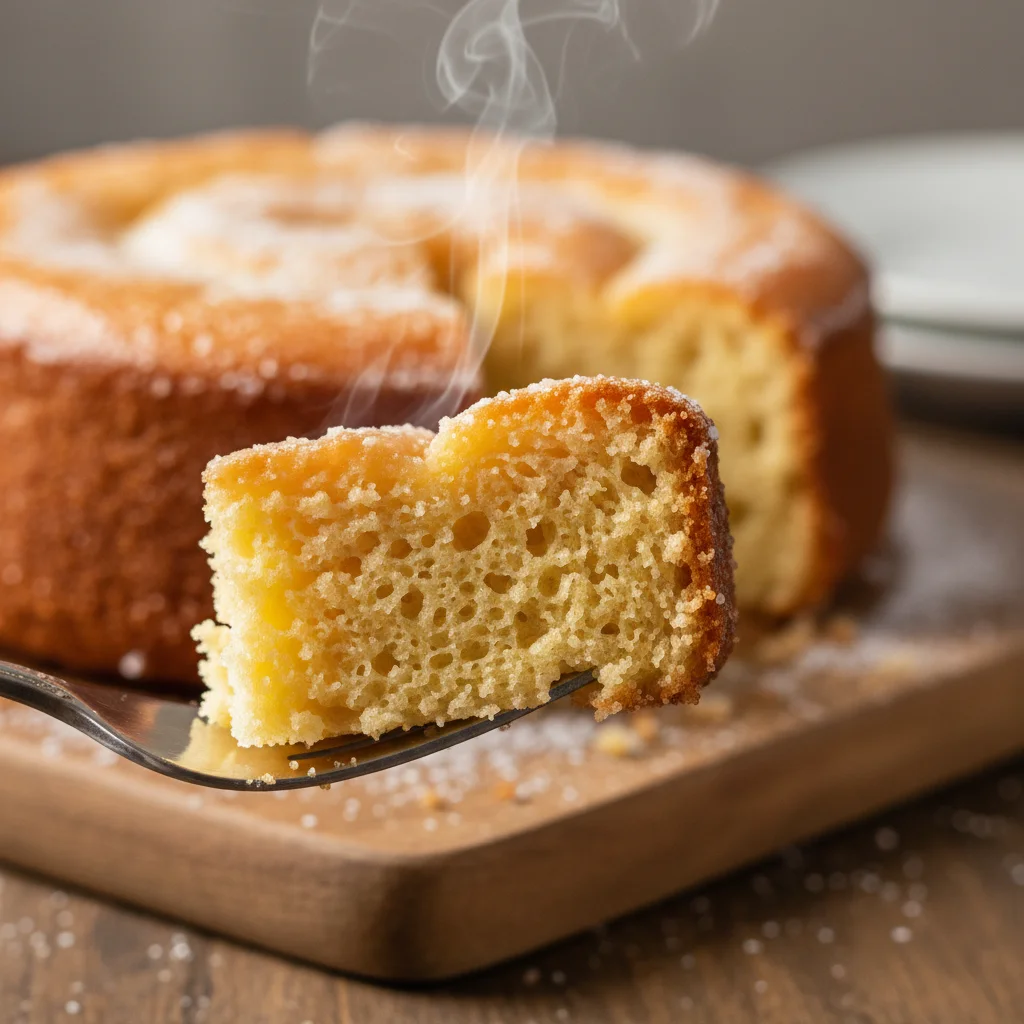 Texture ultra moelleuse gâteau yaourt - gros plan appétissant Gros plan fourchette gâteau au yaourt moelleux montrant texture aérée et vapeur